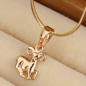 "Rose Gold Aries Ram Pendant in Gold Plated Brass, XPPT1462